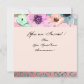 ピンクとブルーのバラとアネモネの花 ブライダルシャワー 招待状 (裏面)