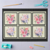 ピンクとブルーのバラのブークタイルのデクページ 薄葉紙 (クラフト)