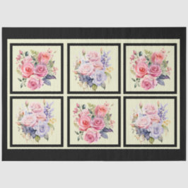 ピンクとブルーのバラのブークタイルのデクページ 薄葉紙