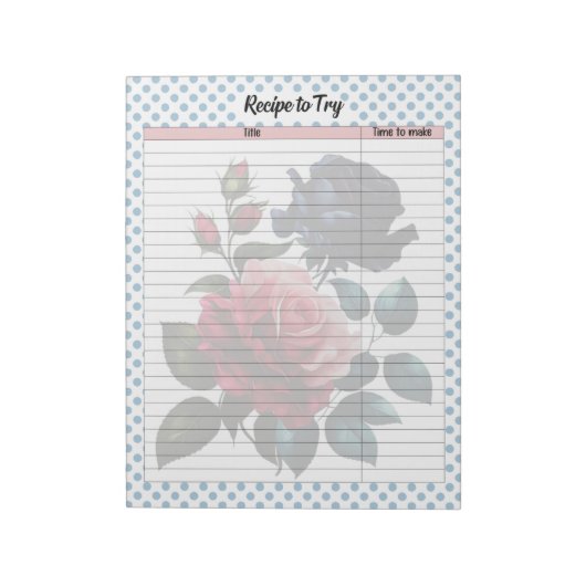 ピンクとブルーのバラレシピ ノートパッド (回転)