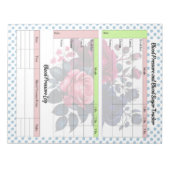 ピンクとブルーのバラ血糖値と血圧値 ノートパッド (正面)