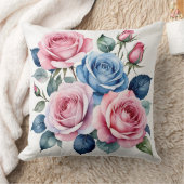 ピンクとブルーのバラ クッション (ブランケット)
