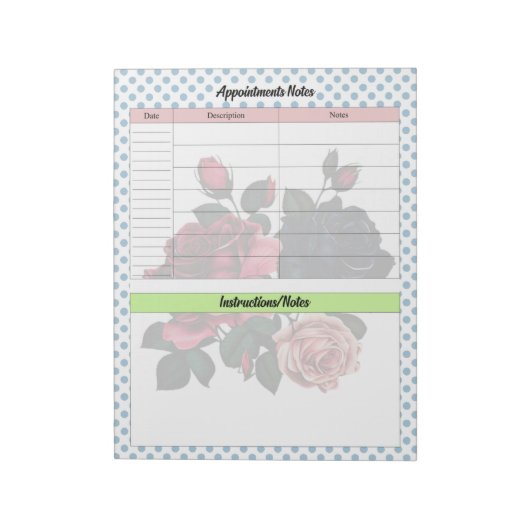 ピンクとブルーのバラ ノートパッド (回転)