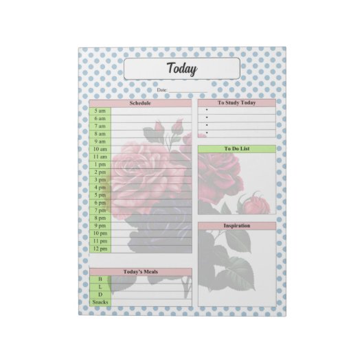 ピンクとブルーのバラ – 今日のプランナー ノートパッド (回転)