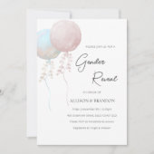 ピンクとブルーのバルーンでミニマリストの性別を表示 招待状 (正面)