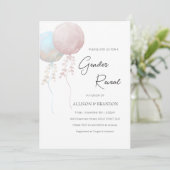 ピンクとブルーのバルーンでミニマリストの性別を表示 招待状 (スタンド正面)