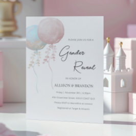 ピンクとブルーのバルーンでミニマリストの性別を表示 招待状