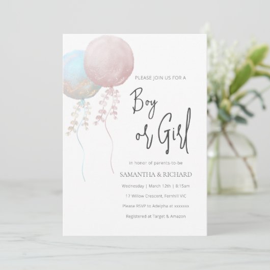 ピンクとブルーのバルーンジェンダーが登場 招待状 (スタンド正面)