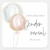 ピンクとブルーのバルーン性別の表示お気に入りのパーティー スクエアシール (正面)