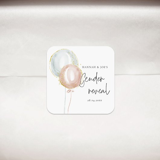 ピンクとブルーのバルーン性別の表示お気に入りのパーティー スクエアシール