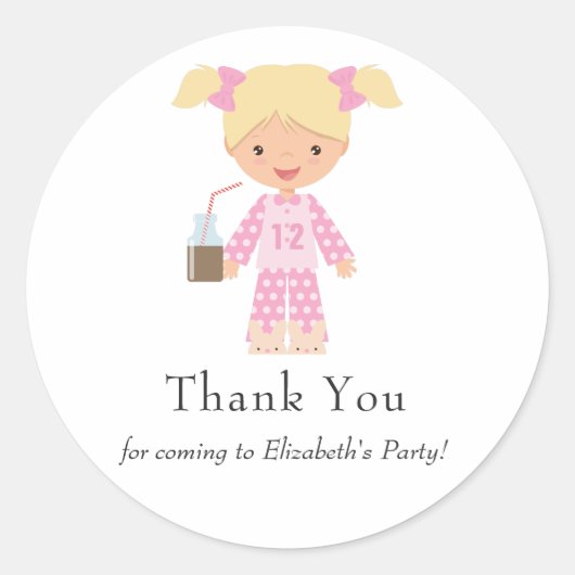 ピンクとブルーのパジャマパンケーキガールバースデーパーティー ラウンドシール (正面)