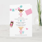 ピンクとブルーのパジャマパンケーキガールバースデーパーティー 招待状 (正面)