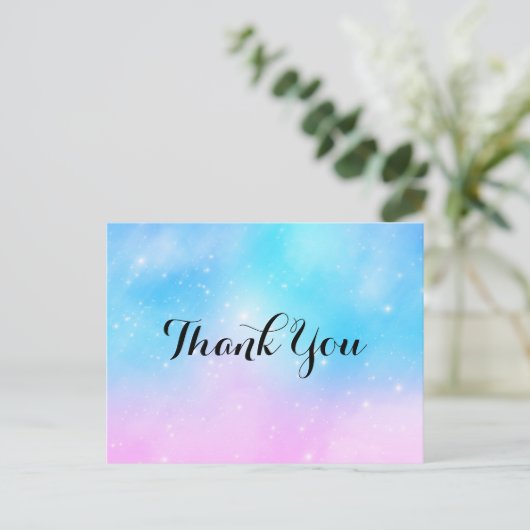 ピンクとブルーのパステルグラディエントスカイありがとう ポストカード (スタンド正面)
