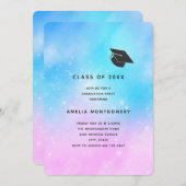 ピンクとブルーのパステルグラデーションスカイ卒業 招待状 (正面/裏面)