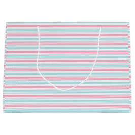 ピンクとブルーのパステルストライプ ラージペーパーバッグ