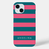 ピンクとブルーのパターストライプのン名前をカスタムする Case-Mate iPhoneケース (裏面)