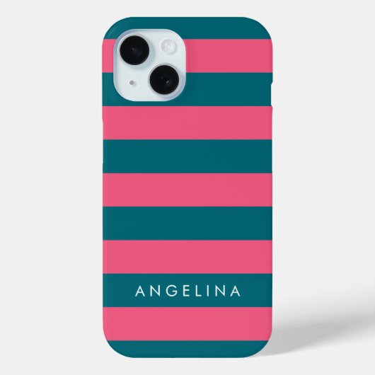 ピンクとブルーのパターストライプのン名前をカスタムする Case-Mate iPhoneケース (裏面)