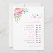 ピンクとブルーのヒアセッド シアード ブライダルシャワーのゲーム 招待状 (正面)