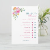 ピンクとブルーのヒアセッド シアード ブライダルシャワーのゲーム 招待状 (スタンド正面)