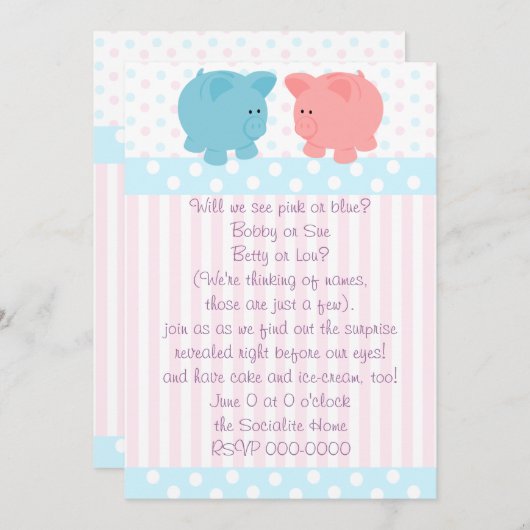 ピンクとブルーのピギー 招待状 (正面/裏面)