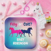 ピンクとブルーのフィリーまたは子馬性の明かす ペーパープレート (パーティー)