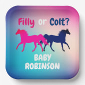 ピンクとブルーのフィリーまたは子馬性の明かす ペーパープレート (正面)