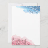 ピンクとブルーのフェイクグリッター性リビール 招待状 (裏面)