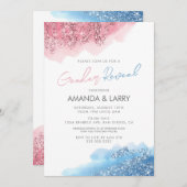 ピンクとブルーのフェイクグリッター性リビール 招待状 (正面/裏面)