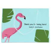 ピンクとブルーのフラミンゴサンキュー婚約 ラージペーパーバッグ (正面)