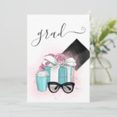 ピンクとブルーのフローラガール卒業パーティー 招待状 (スタンド正面)