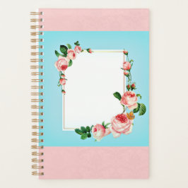 ピンクとブルーのフローラデザインあなた自身のヴィンテージ プランナー手帳