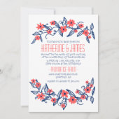 ピンクとブルーのフローラバナー結婚式招待状 招待状 (正面)