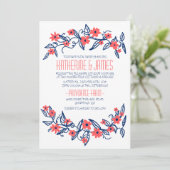 ピンクとブルーのフローラバナー結婚式招待状 招待状 (スタンド正面)