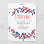 ピンクとブルーのフローラバナー結婚式招待状 招待状 (正面/裏面)