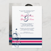 ピンクとブルーのフローラバー結婚式招待状 招待状 (正面/裏面)