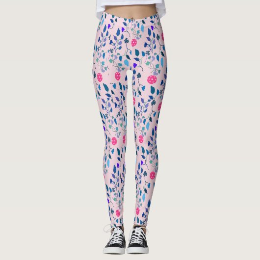 ピンクとブルーのフローラピックボール選手のパターン レギンス (正面)
