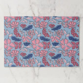 ピンクとブルーのフローラブロックプリント紙ランチョンマット ペーパーパッド (正面)