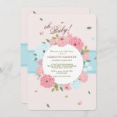 ピンクとブルーのフローラベビーシャワー招待状 招待状 (正面/裏面)