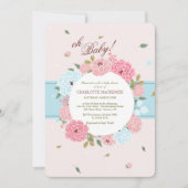 ピンクとブルーのフローラベビーシャワー招待状 招待状 (正面)
