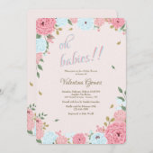 ピンクとブルーのフローラベビーシャワー招待状 招待状 (正面/裏面)