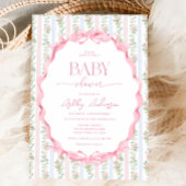 ピンクとブルーのフローラヴィンテージベビーガールシャワー 招待状
