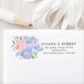 ピンクとブルーのフローラ差出人住所ラベル ラベル (インサイチュ)