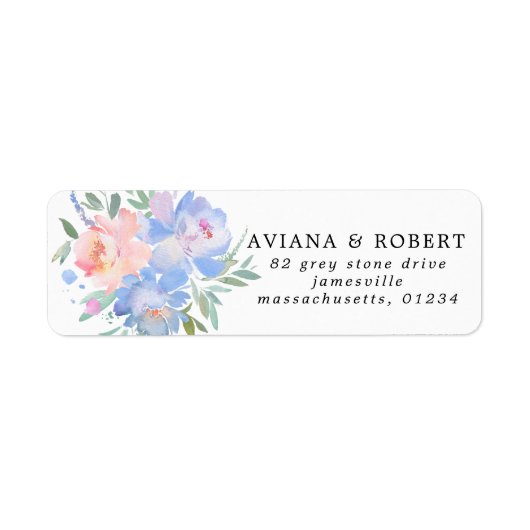 ピンクとブルーのフローラ差出人住所ラベル ラベル (正面)