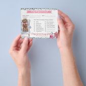 ピンクとブルーのフローラ犬のグルーミングレポートカード チラシ (手)