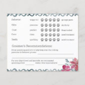 ピンクとブルーのフローラ犬のグルーミングレポートカード チラシ (裏面)