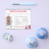 ピンクとブルーのフローラ犬のグルーミングレポートカード チラシ (シングル)