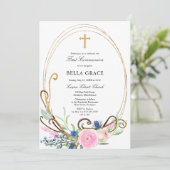 ピンクとブルーのフローラ第一聖餐式 招待状 (スタンド正面)
