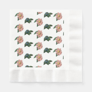 ピンクとブルーのフローラ紙ナプキン 縁ありランチョンナプキン