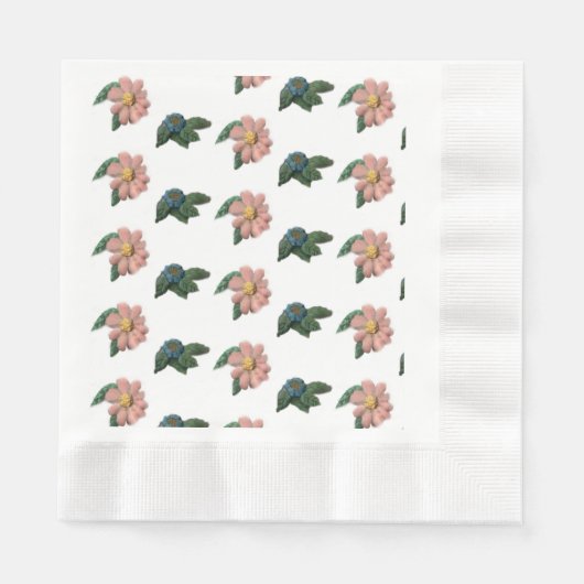 ピンクとブルーのフローラ紙ナプキン 縁ありランチョンナプキン (正面)