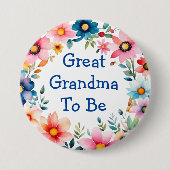 ピンクとブルーのフローラ素晴らしおばあちゃん赤ちゃんシャワー 缶バッジ (正面)